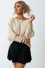 Stylish Apricot Shift Top with Smocked Wrist Detail