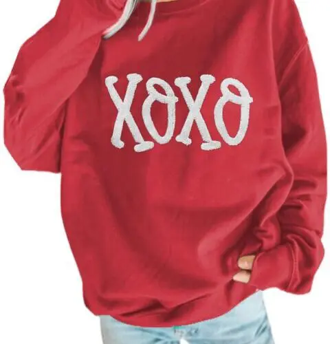 Racing Red Chenille Embroidered Alphabet Pullover Sweatshirt - Sporty Style with a Twist Racing Red  Sweatshirt