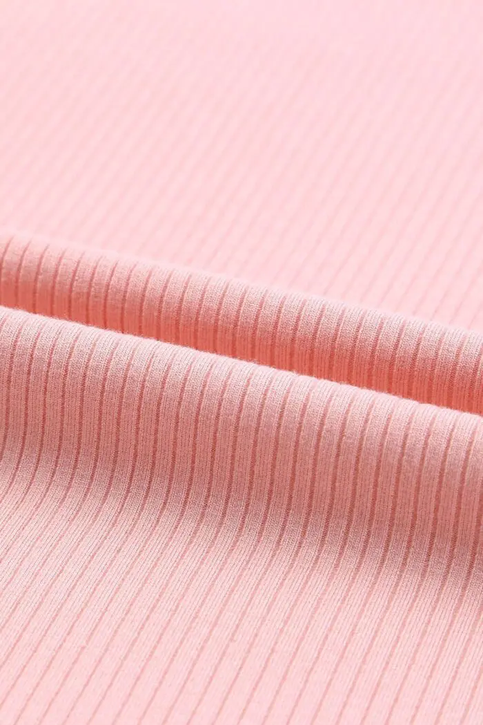 Pretty in Pink-Dotty Mesh Ribbed Knit Top with Ruffle Sleeves Pink Mesh Top