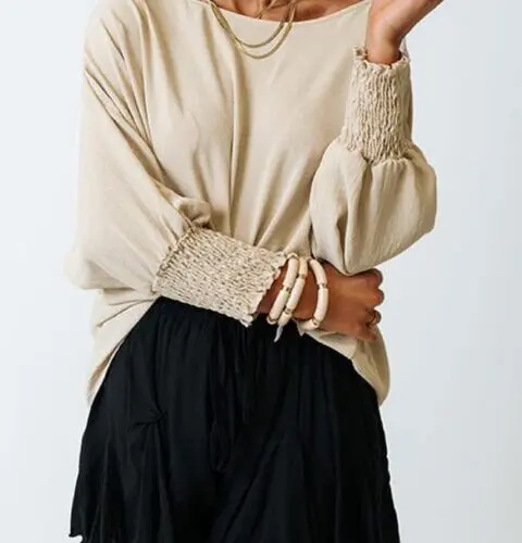 Stylish Apricot Shift Top with Smocked Wrist Detail