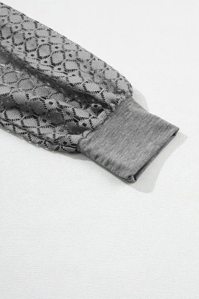 Knit Top with Chic Contrast Lace Raglan Sleeves