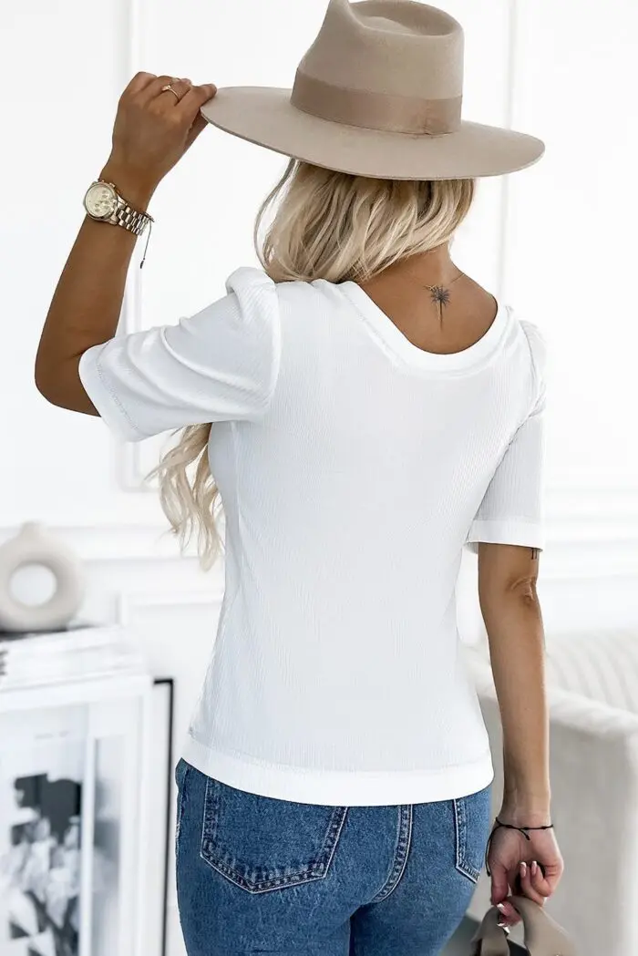 Ivory Classic Ribbed Knit Half Sleeve Top