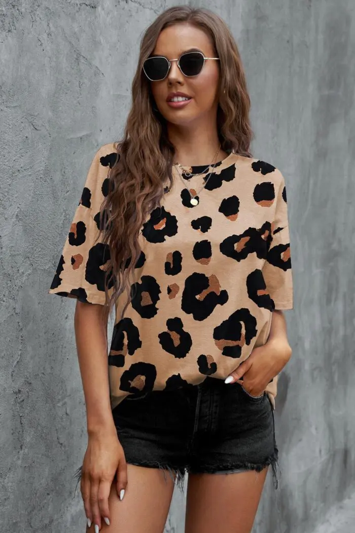 Wildly Chic Leopard Print Boyfriend Fit Loose T-Shirt