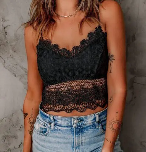Chic and Alluring Black Lace Bralette Crop Top