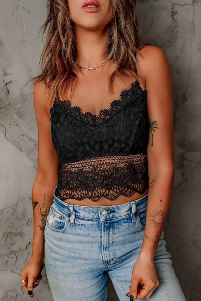 Chic and Alluring Black Lace Bralette Crop Top