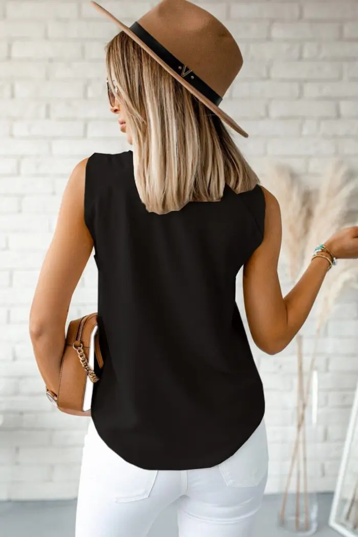 Knot Your Average Vest- Stylish Black V-Neck Shoulder-Knotted Top