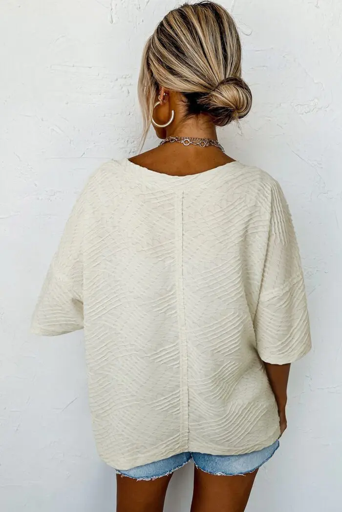 Effortless Elegance- Beige V-Neck Oversized Split Hem Top