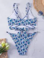 Split Swimsuit with Cross-String Digital Print and Hook-Edge Detail