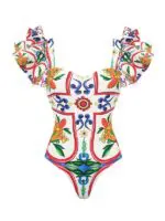 New Ruffled Enamel Print One-Piece Swimsuit- Perfect for Beach Vacation