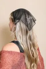 Tulle Lace Embroidered Poppy Headscarf- Embrace Elegance with Floral Delicacy