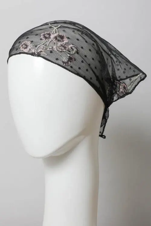 Tulle Lace Embroidered Poppy Headscarf- Embrace Elegance with Floral Delicacy