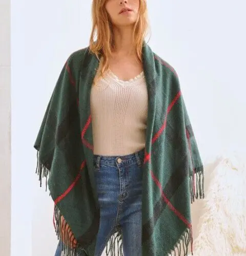Trendy Plaid Square Fringe Shawl Scarf- Elevate Your Style with Versatile Elegance