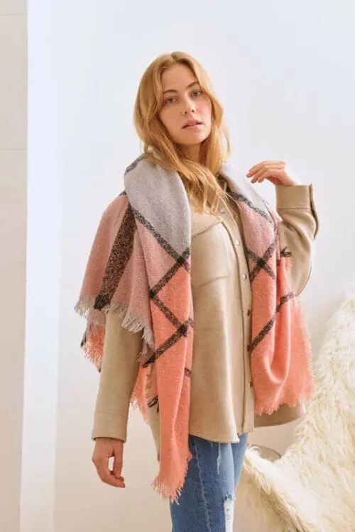Winter Plaid Shawl Scarf Cozy Style with Timeless Plaid, Lightweight & Soft