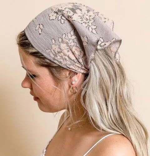 Bohemian Floral Lace Headscarf Boho Chic with Delicate Elegance