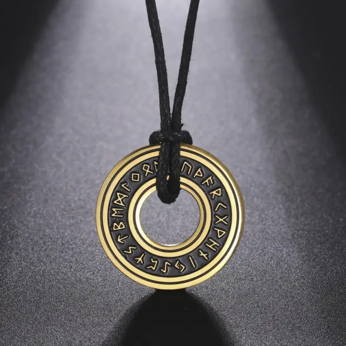 Crafted Circular Horn Rune Pendant Chain-Embrace Norse Symbolism with Handcrafted Elegance