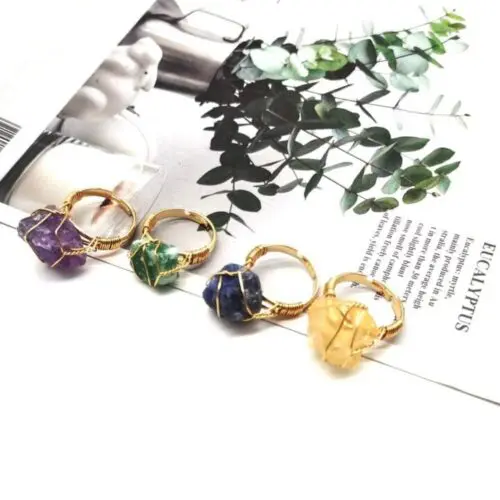 Bold Hand-Wrapped Rough Stone Ring – Unique Adjustable Statement Piece with Ethnic Flair