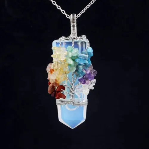 Empowering Crystal Column Tree of Life Pendant Necklace – Symbol of Growth and Elegance for Unisex Style