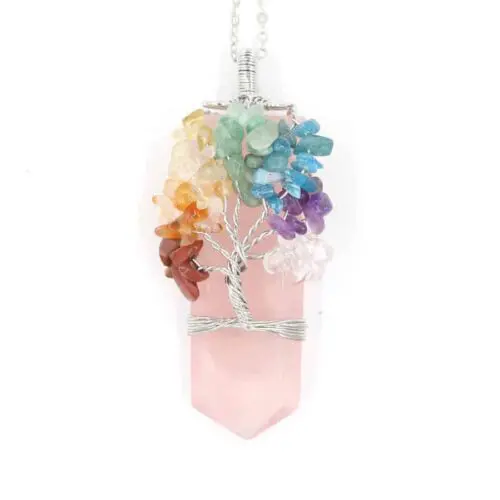 Empowering Crystal Column Tree of Life Pendant Necklace – Symbol of Growth and Elegance for Unisex Style