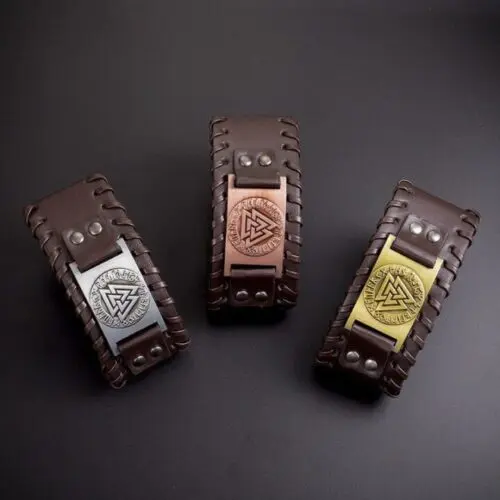 Nordic Viking Totem Triangle Energy Leather Bracelet – Symbolize Strength and Tradition in Men's Fashion