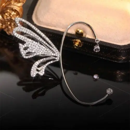 Dazzling Rhinestone Butterfly Earrings -Studded Butterfly Wings – Exquisite Ear Clip Jewelry for Women