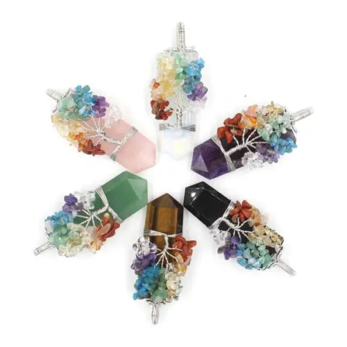 Empowering Crystal Column Tree of Life Pendant Necklace – Symbol of Growth and Elegance for Unisex Style