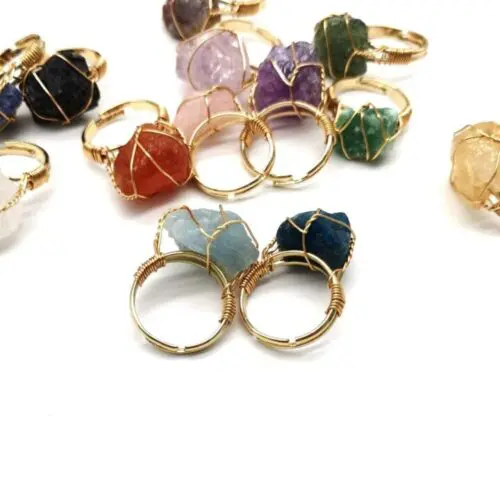 Bold Hand-Wrapped Rough Stone Ring – Unique Adjustable Statement Piece with Ethnic Flair