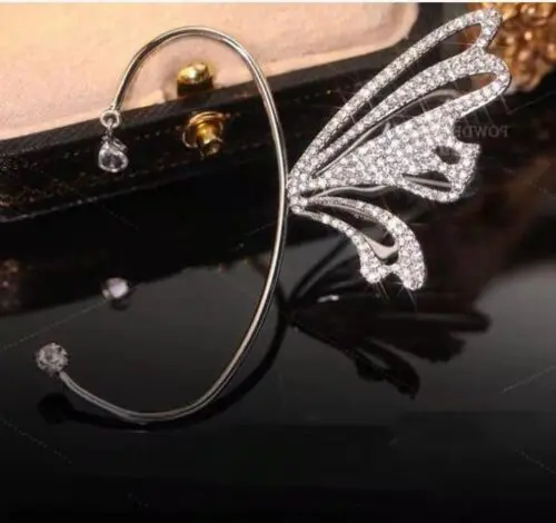 Dazzling Rhinestone Butterfly Earrings -Studded Butterfly Wings – Exquisite Ear Clip Jewelry for Women