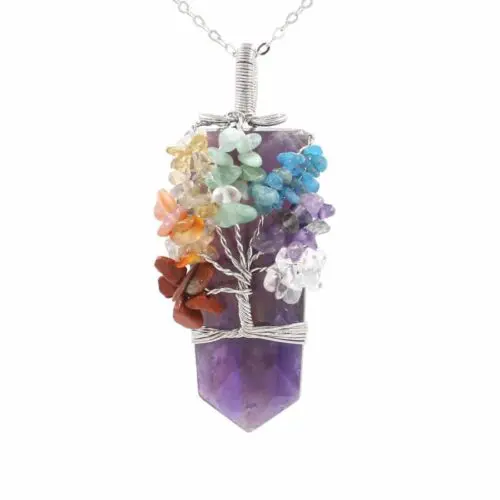 Empowering Crystal Column Tree of Life Pendant Necklace – Symbol of Growth and Elegance for Unisex Style