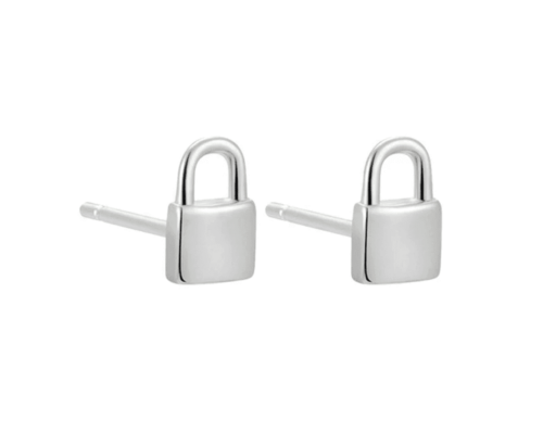 Bold 925 Sterling Silver Lock Earrings – Stylish Punk Jewelry for Women, Perfect Couple Gift