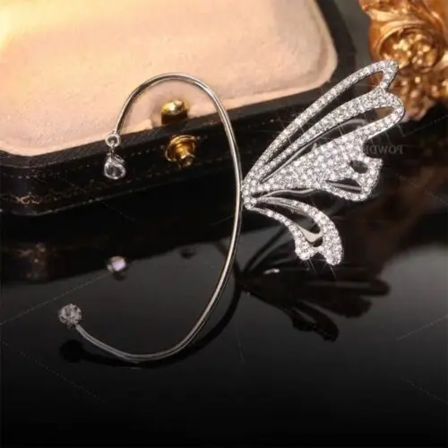 Dazzling Rhinestone Butterfly Earrings -Studded Butterfly Wings – Exquisite Ear Clip Jewelry for Women
