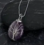 Celtic Tree of Life Pendant & Chain on Teardrop Semi-Precious Stone- Symbolize Eternal Connection with Nature’s Beauty