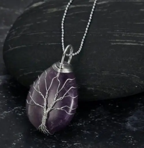Enchanting Celtic Tree of Life Pendant – Teardrop Semi-Precious Stone Necklace for Nature Lovers