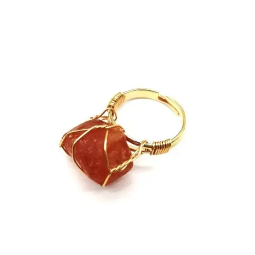 Bold Hand-Wrapped Rough Stone Ring – Unique Adjustable Statement Piece with Ethnic Flair