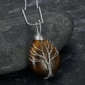 Enchanting Celtic Tree of Life Pendant – Teardrop Semi-Precious Stone Necklace for Nature Lovers