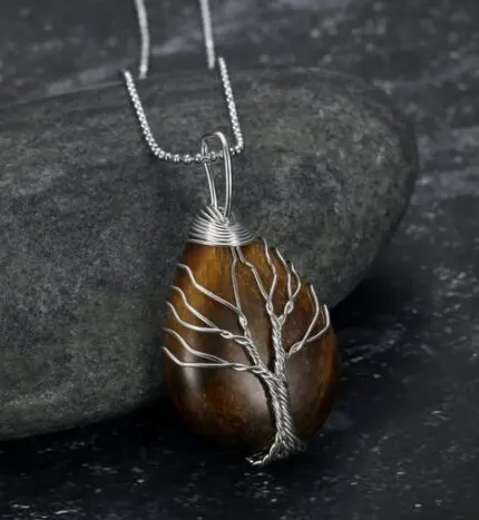 Celtic Tree of Life Pendant & Chain on Teardrop Semi-Precious Stone- Symbolize Eternal Connection with Nature’s Beauty