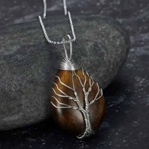 Enchanting Celtic Tree of Life Pendant – Teardrop Semi-Precious Stone Necklace for Nature Lovers