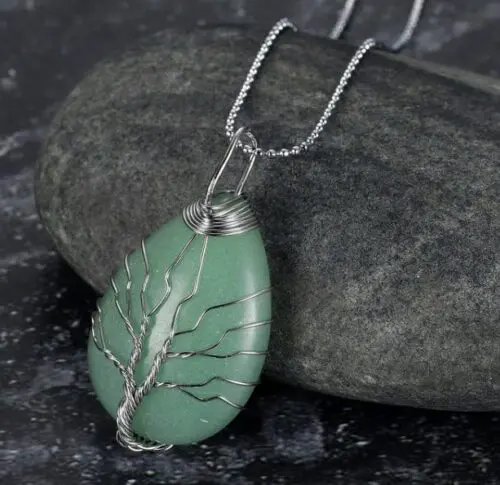 Enchanting Celtic Tree of Life Pendant – Teardrop Semi-Precious Stone Necklace for Nature Lovers