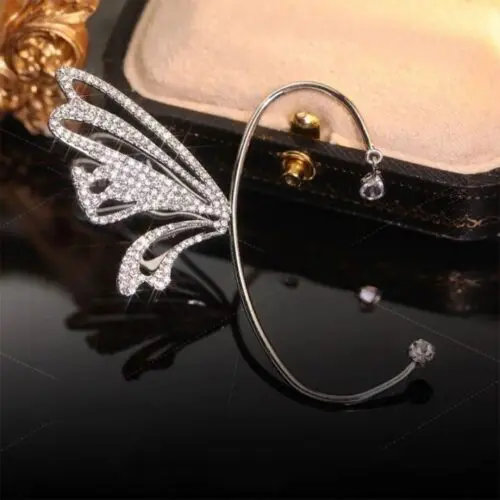 Dazzling Rhinestone Butterfly Earrings -Studded Butterfly Wings – Exquisite Ear Clip Jewelry for Women