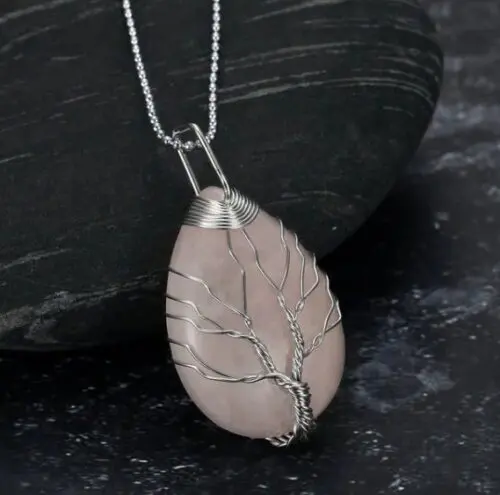 Enchanting Celtic Tree of Life Pendant – Teardrop Semi-Precious Stone Necklace for Nature Lovers