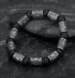 Silver Rune and Black Lava Stone Bracelet- Handcrafted Elegance Infused with Symbolism