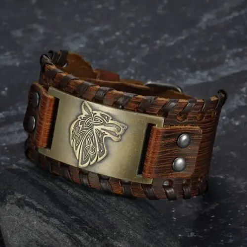 Handmade Engraved Bracelet: Design Leather Buckle Arm Cuff - Handcrafted Norse-Inspired Wearable Art