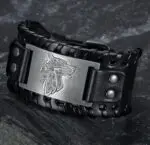 Design Leather Buckle Arm Cuff- Handcrafted Norse-Inspired Wearable Art