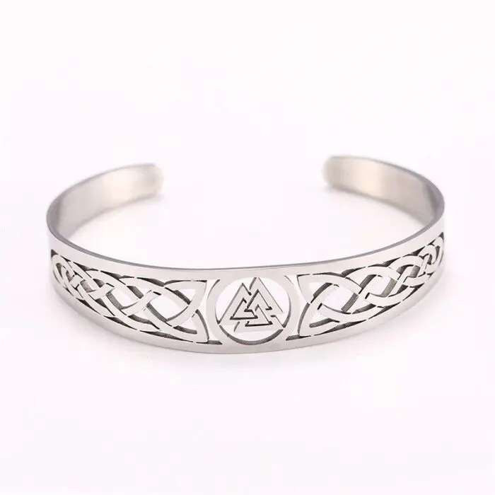 Handcrafted Stainless Steel Valknut Symbol and Celtic Design Bracelet- Norse Heritage Meets Celtic Craftsmanship