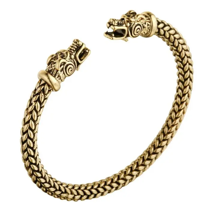 Handcrafted Stainless Steel Grey Wolf Head Torc Bracelet- Symbolic Craftsmanship with Animal Spirit