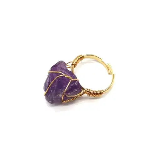 Bold Hand-Wrapped Rough Stone Ring – Unique Adjustable Statement Piece with Ethnic Flair