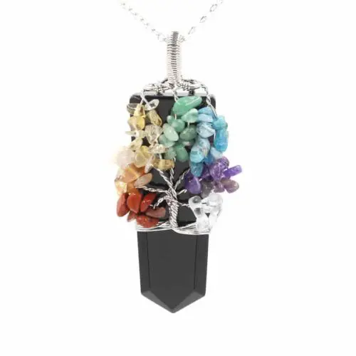 Empowering Crystal Column Tree of Life Pendant Necklace – Symbol of Growth and Elegance for Unisex Style