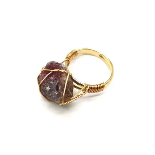Bold Hand-Wrapped Rough Stone Ring – Unique Adjustable Statement Piece with Ethnic Flair