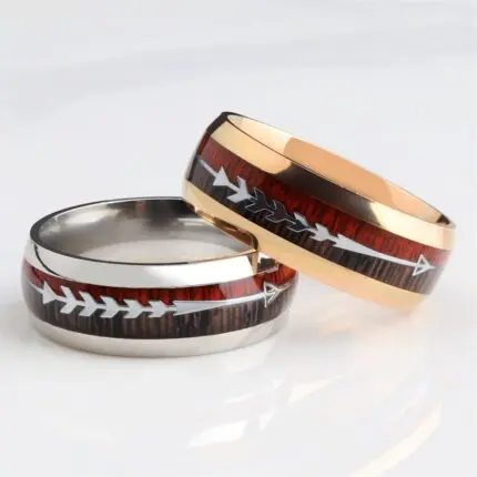 Stainless Steel Wood Grain Arrow Inlaid Ring- Nature-Inspired Elegance for Modern Warriors