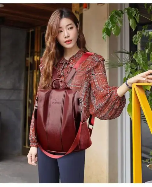 Travel Smart and Stylish Women's Soft Leather Large Capacity Backpack