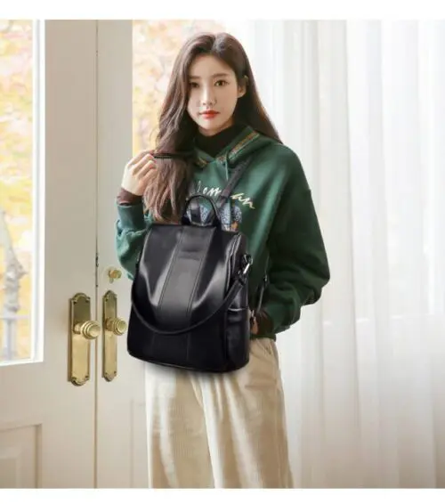 Travel Smart and Stylish Women's Soft Leather Large Capacity Backpack